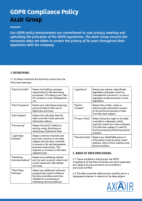 Axair Fans, Axair Group GDPR Policy